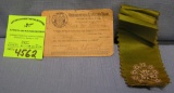 Early Masonic I.D. card and ribbon