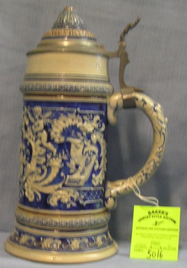 German beer stein with pewter and porcelain lid