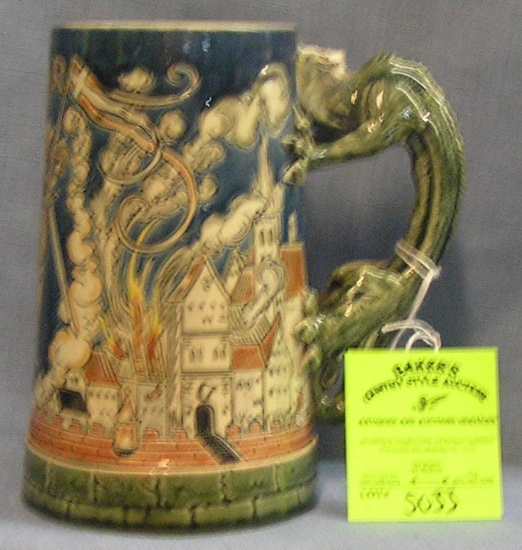 Early German beer stein with dragon handle