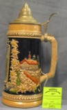 Vintage German beer stein with pewter lid