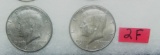 Pair of John F Kennedy silver half dollar coins