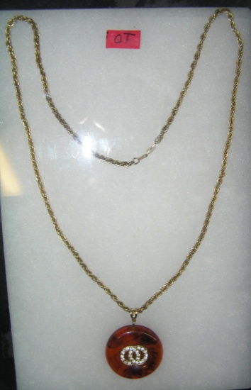 Vintage amber necklace with gold tone chain
