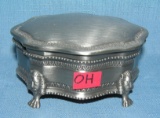 Pewter hinged trinket box Navy blue felt lined