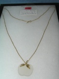 Vintage crystal apple necklace with gold plated chain