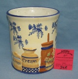 Glazed porcelain country kitchen spoon or utensil holder