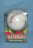 Tin baseball bank with original box
