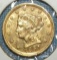 1851 Almost Uncirculated  2 1/2 dollar Liberty Head gold piece