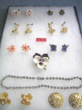 Costume jewelry earring sets, pin, necklace and more