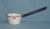 Cobalt blue and white enamel long handle pot