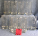 Box full of vintage etched drinking glasses