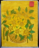 Oil on canvas flower basket themed painting