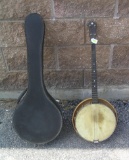 Antique Banjo with resonator and case