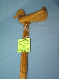 Hand carved duck shaped walking stick