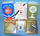 Novelty time pieces and miniature calculators