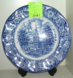 Early Liberty blue Independence Hall decorated plate