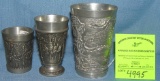 Group of three vintage souvenir pewter drink cups