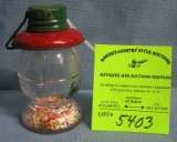 Antique lantern candy container glass and tin
