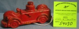 Great early painted glass fire truck candy container