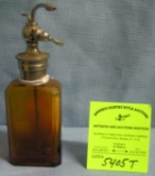 Antique amber glass and nickel silver medical bottle