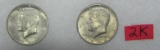 Pair of 1964D Kennedy silver half dollar coins