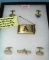 Gentleman's cuff links, belt buckle and tie pin group