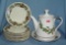 Holiday decorated tea/coffee pot, bowl and plate group