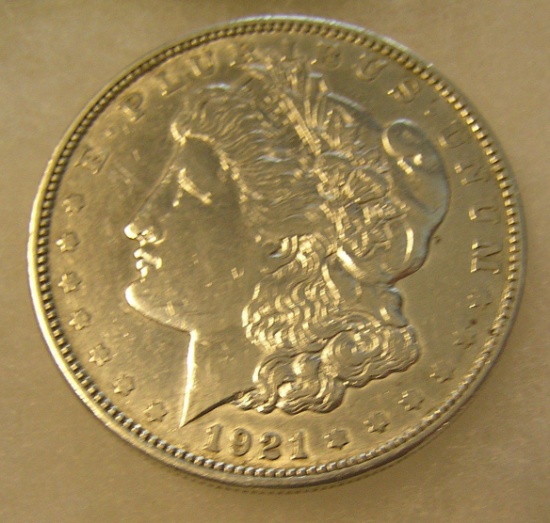 1921D Morgan silver dollar in fine condition
