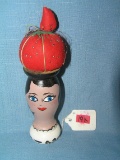 Hand painted wooden pin cusion doll