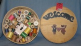 Bear decorated wooden sewing box