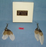 Pair of Native American Indian feather earrings