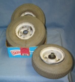 Group of 3 mobile cart and accessory rims and tires