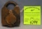 Antique cast iron, steel & brass padlock marked Creo