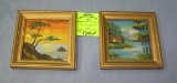 Pair of artist signed oil on board tropical themed paintings