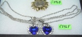 Pair of cobalt blue colored heart shaped costume jewelry necklaces