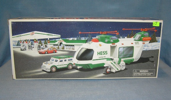 Hess toy helicopter with motor cycle and cruiser