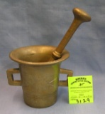Antique solid brass mortar and pestle