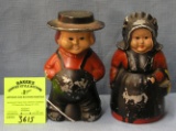 Vintage cast metal Amish couple bank