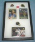 Collection of baseball and football pins and cards
