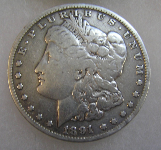 1891 Morgan silver dollar in fine condition