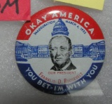 Franklin D. Roosevelt pin back button