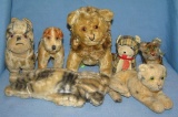 Group of 7 antique straw filled stuffed animals