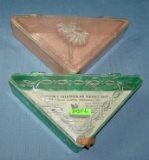 Pair of early Hommer's triangular hankie boxes