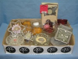 Large box full of crystal and candle holders and more