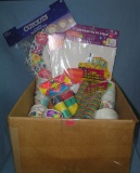 Large box full of party supplies and gift items