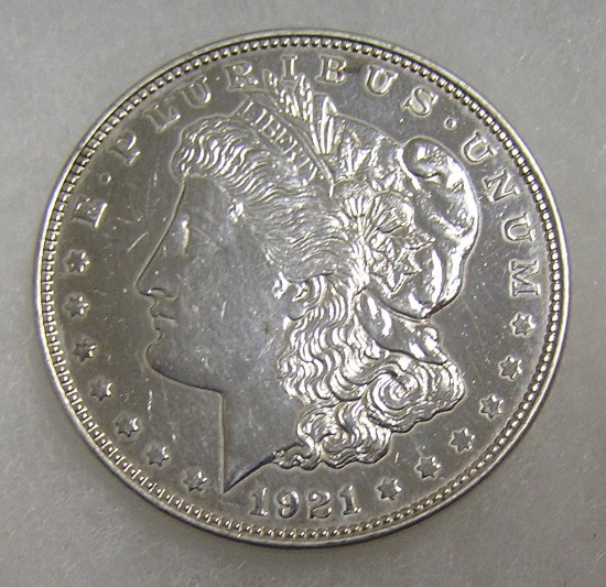 1921 Morgan silver dollar in uncirculated condition