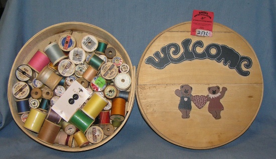 Bear decorated wooden sewing box