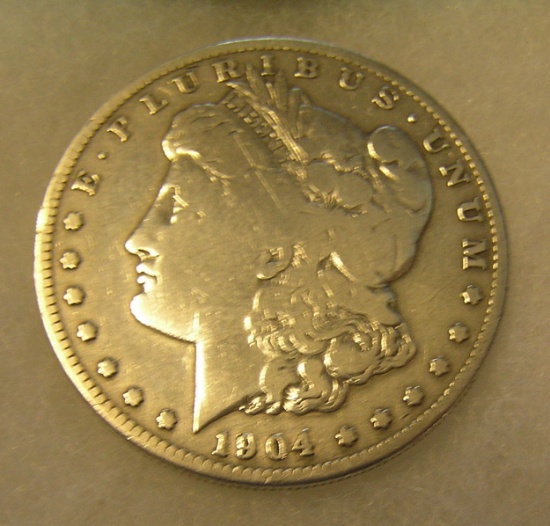 1904S Morgan silver dollar in very good condition