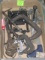 Box of heavy duty c-clamps, wrenches and more