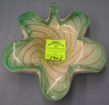 Great heavy art glass leaf shaped codiment bowl