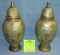 Pair of paint decorated brass vases